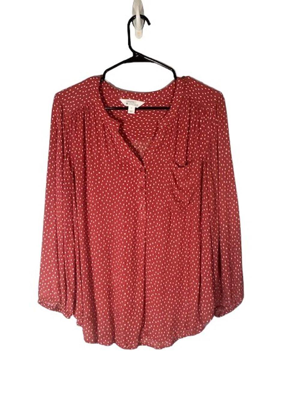 Market & Spruce Red White Polka Dot Long Sleeve Button Down Shirt Women Sz L